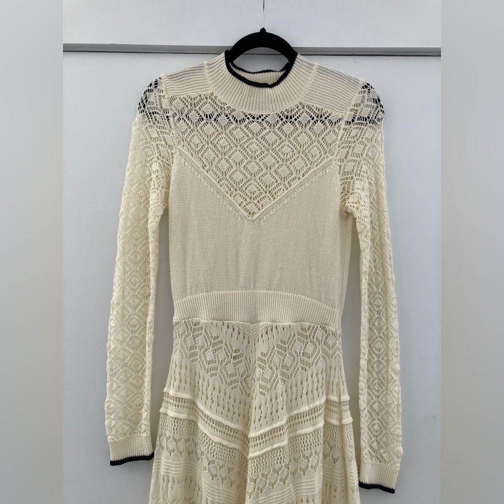 Anthropologie Victorian Cream Lace Long Sleeve Dress